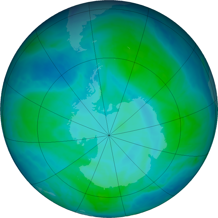 Antarctic ozone map for 19 January 2016